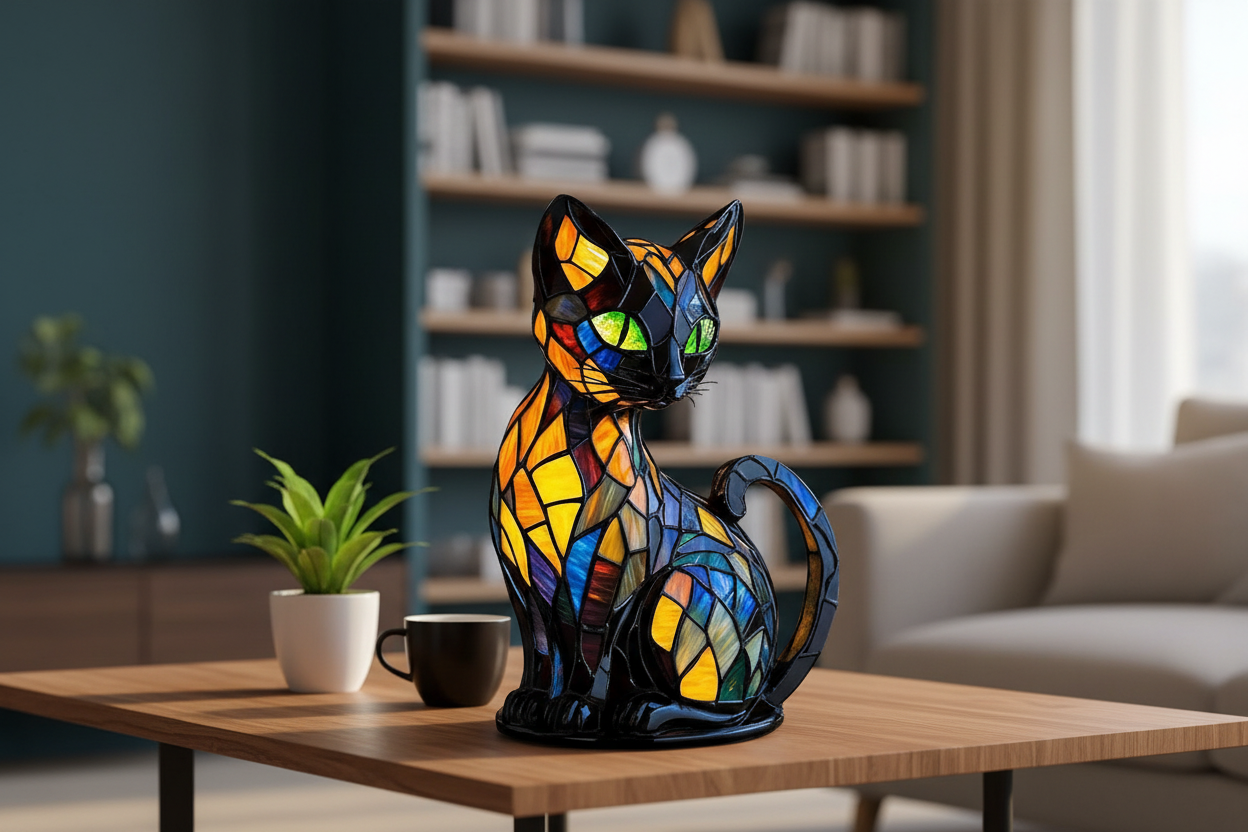 Cat lamp on coffee table