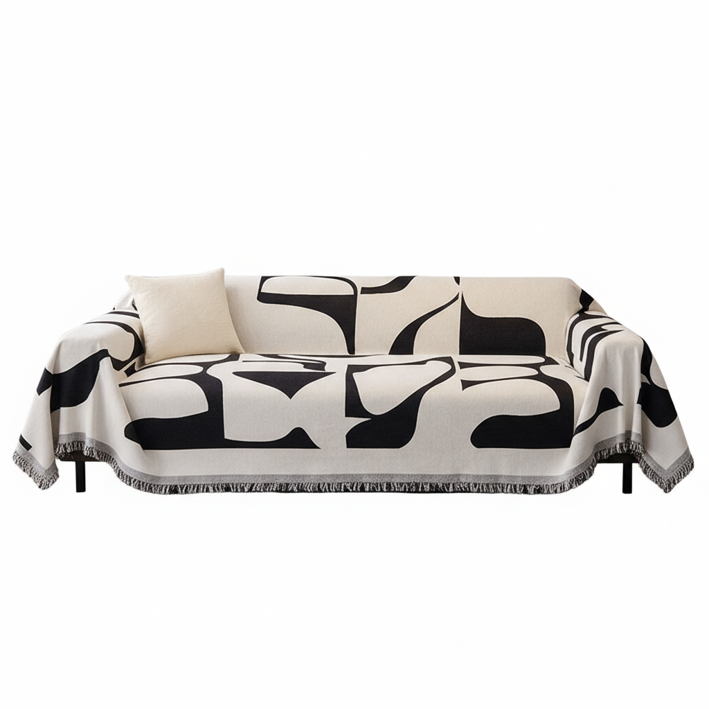 Black and white jacquard sofa white background