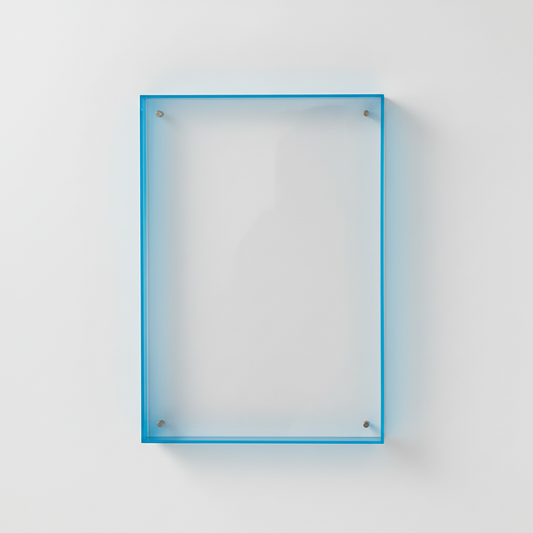Blue acrylic frame white background