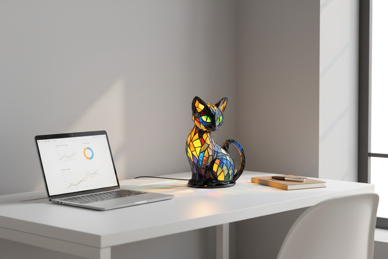 Cat lamp on desk workspace