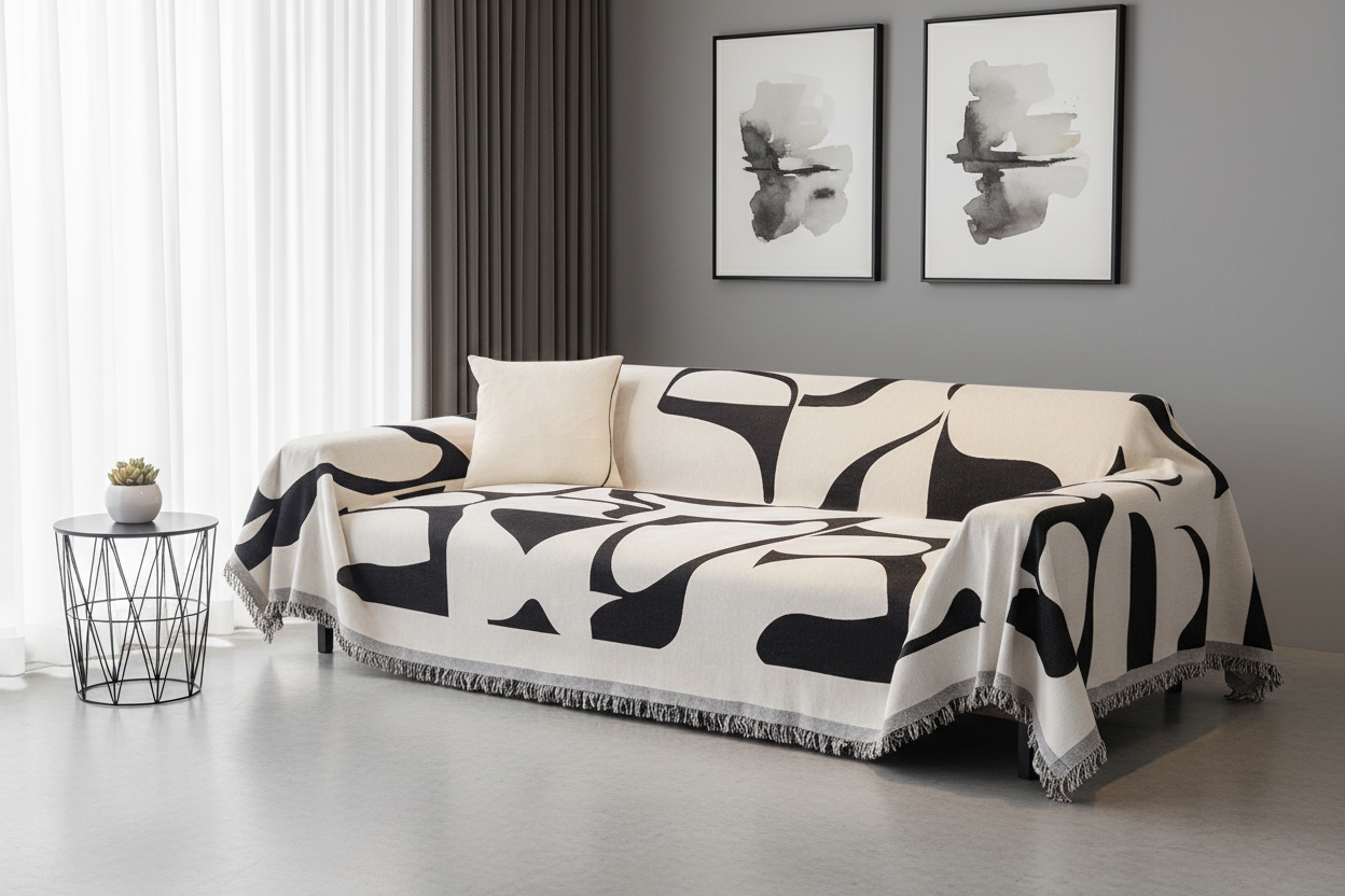 Jacquard sofa monochrome room