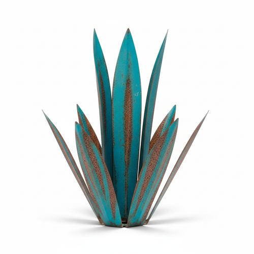 Metal Agave Sculpture with Orange and Blue Colors