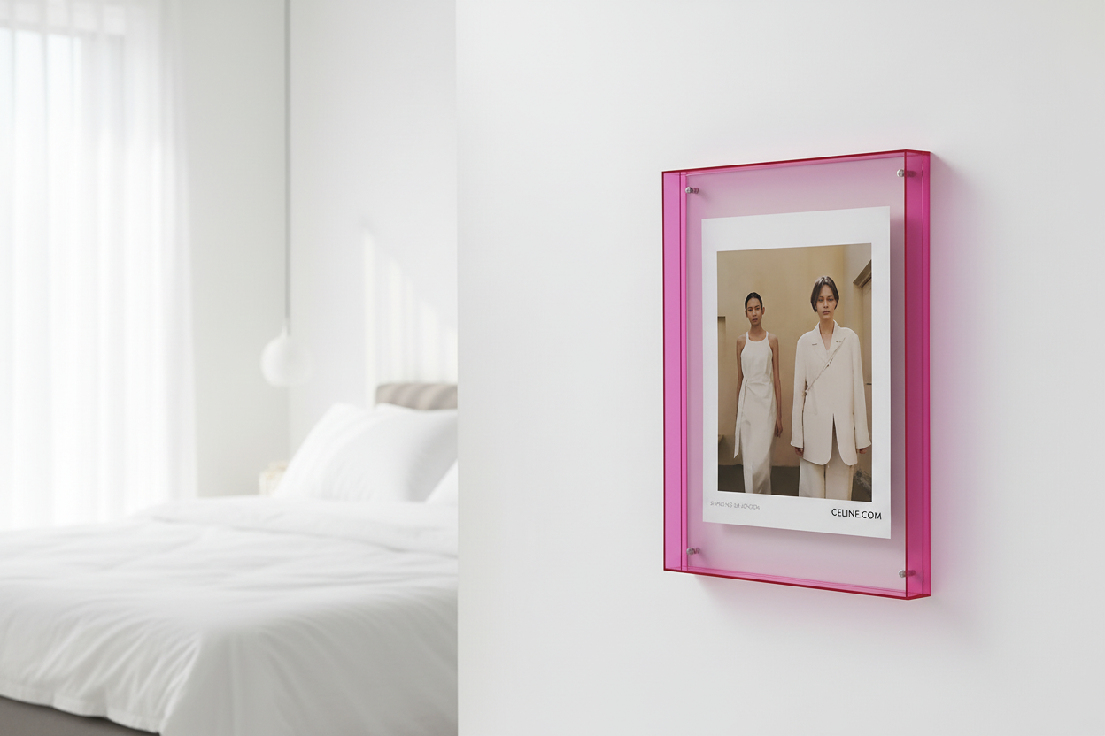 Pink frame in bedroom