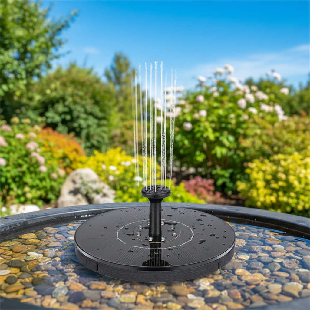 Realistic solar fountain with stones