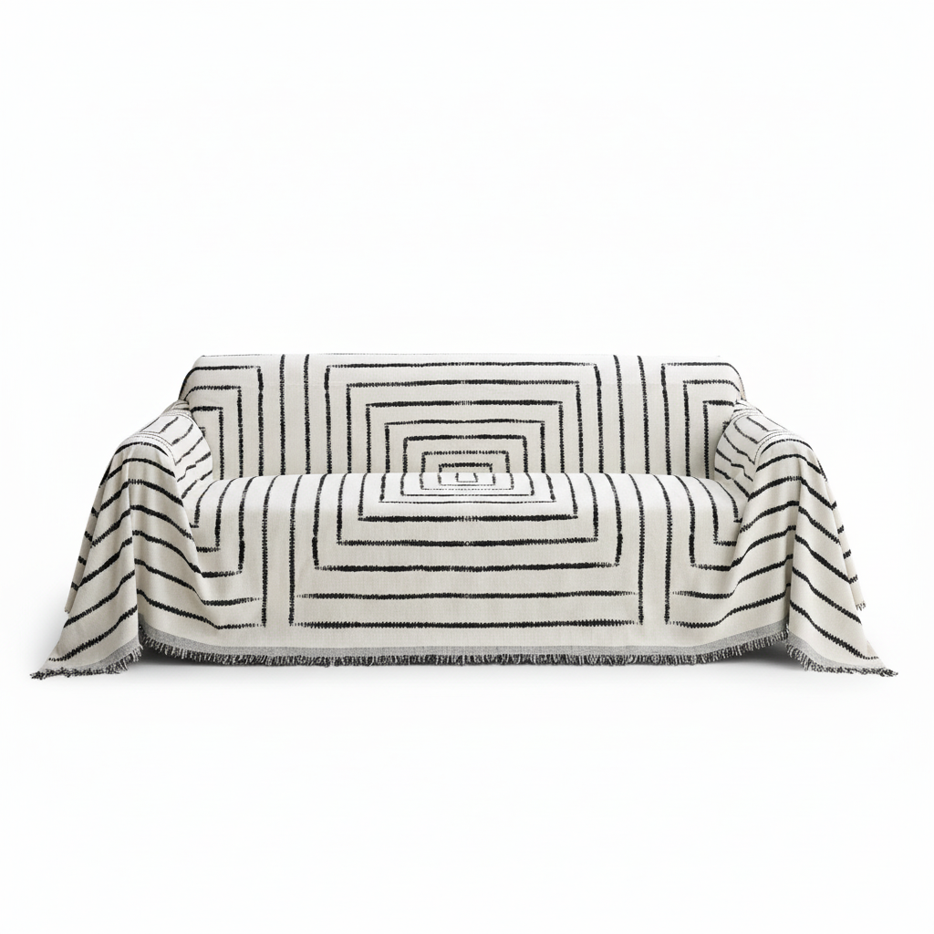 Square pattern jacquard sofa white background