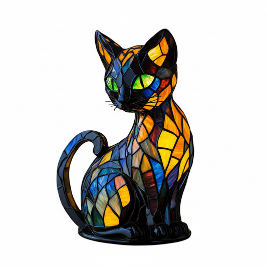 Stained glass cat lamp white background