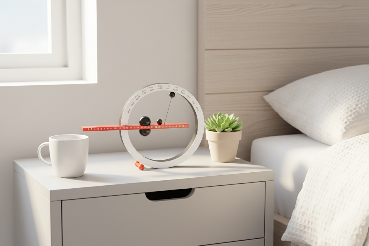 White calendar on bedside table