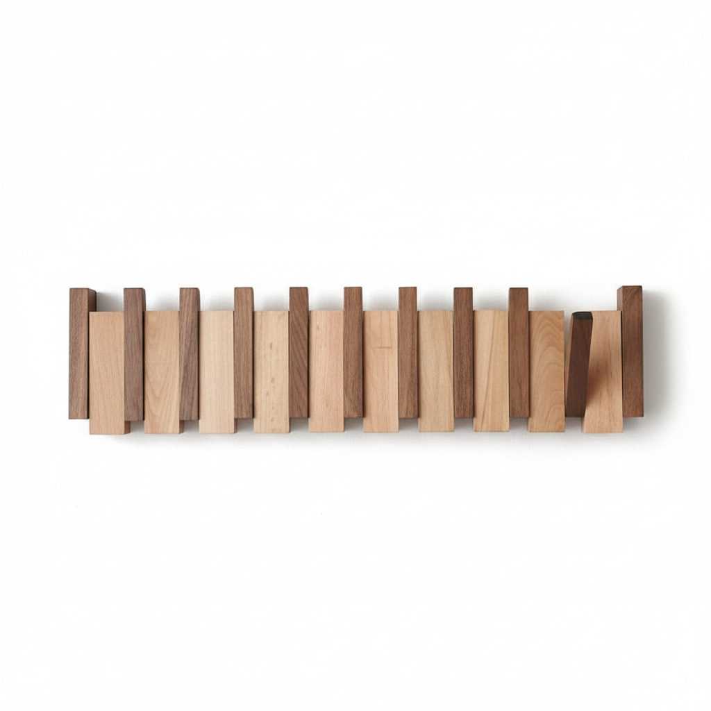 Wooden coat rack white background