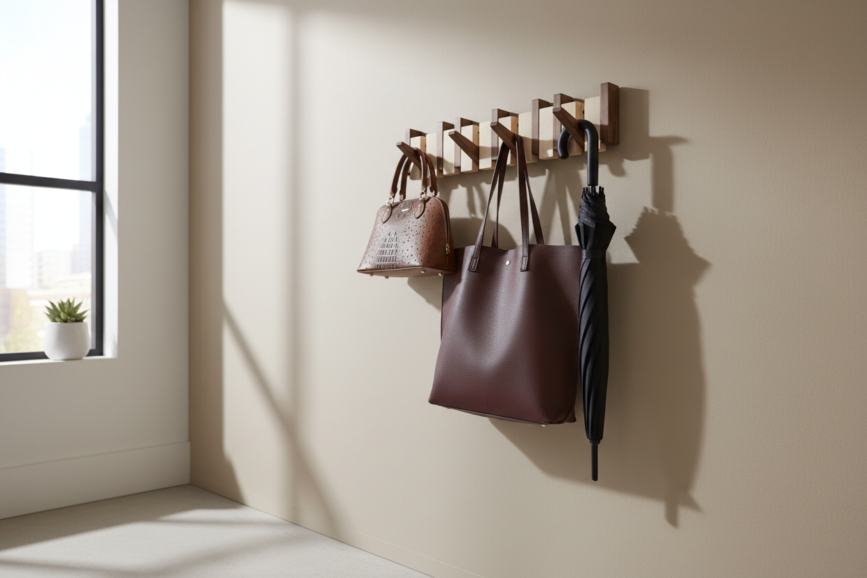 Wooden coat rack with umbrella